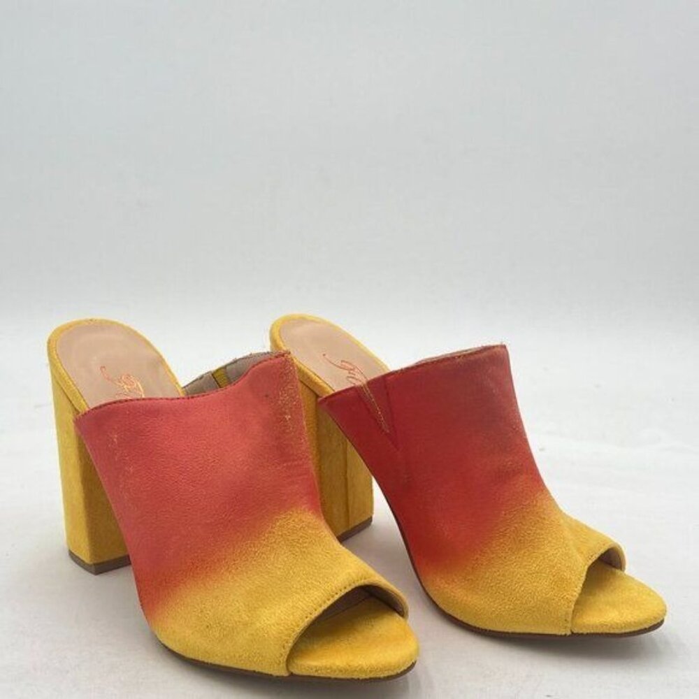 High Chunky Stacked Heels Pumps Open Square Toe Slouchy Mules Burnished Gradient